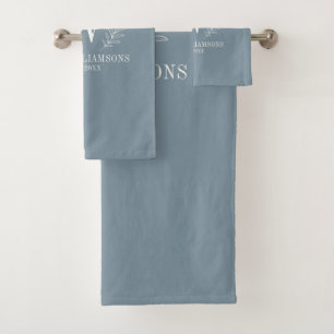 Modern Dusty Blue Elegant Monogram Bath Towel Set