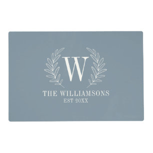 Modern Dusty Blue Elegant Monogram Placemat