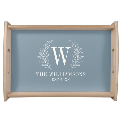 Modern Dusty Blue Elegant Monogram Serving Tray