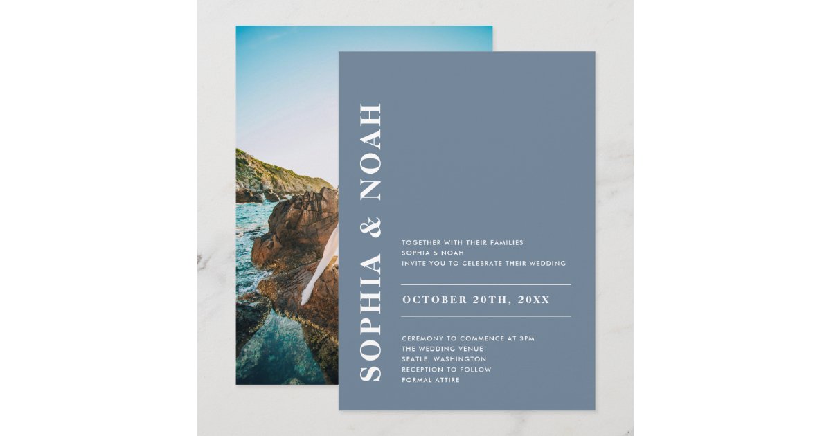 Modern Dusty Blue Elegant Simple Wedding Photo Invitation | Zazzle