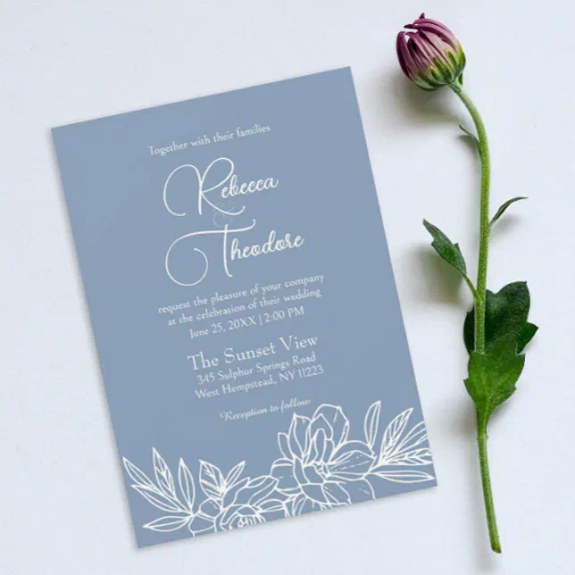 Modern Dusty Blue Elegant Spring Wedding Invitation | Zazzle