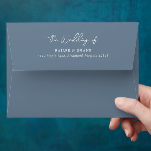 Modern Dusty Blue Elegant Wedding Envelope