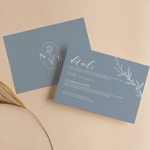 Modern Dusty Blue Elegant Wedding Minimal Details Enclosure Card