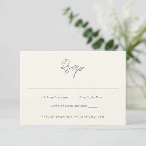 Modern Dusty Blue Elegant Wedding RSVP Card