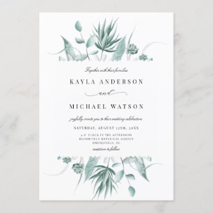Modern Dusty Blue Eucalyptus Greenery Wedding Invitation