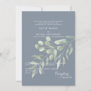 Modern Dusty Blue Eucalyptus Wedding Invitation