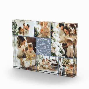 Modern Dusty Blue Family Photo Collage Keepsake