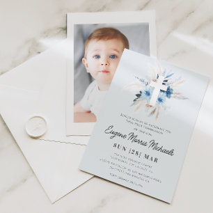 modern dusty blue first communion invitation