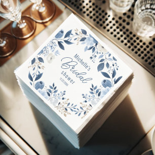 Modern Dusty Blue Floral Boho Bridal Shower Napkins