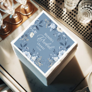 Modern Dusty Blue Floral Boho Bridal Shower Napkins