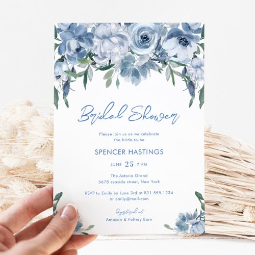 Modern Dusty Blue Floral Bridal Shower Invitation