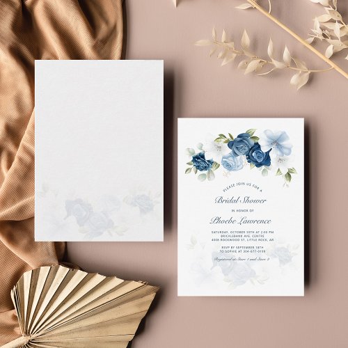 Modern Dusty Blue Floral Bridal Shower Note Card