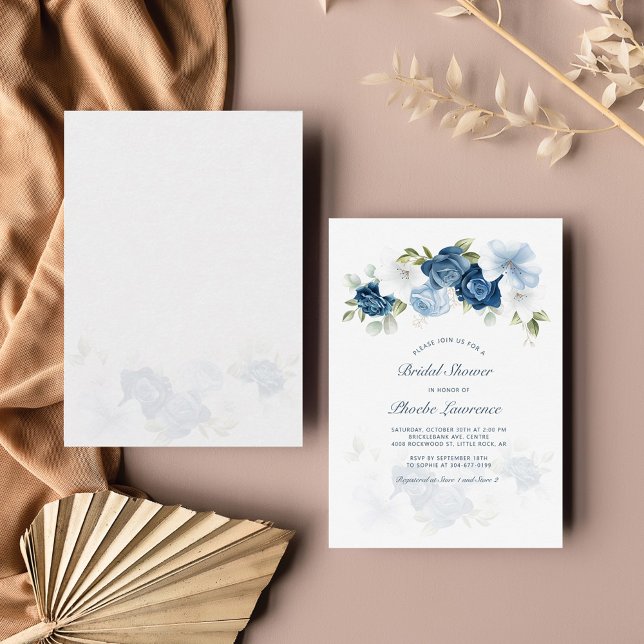 Modern Dusty Blue Floral Bridal Shower Note Card (Creator Uploaded)