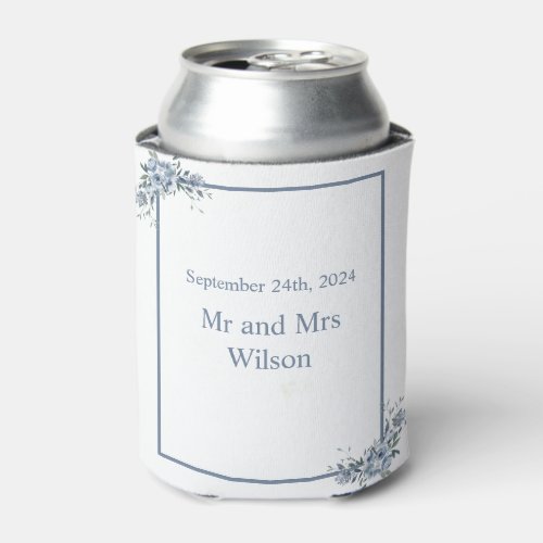 Modern Dusty Blue Floral Can Cooler