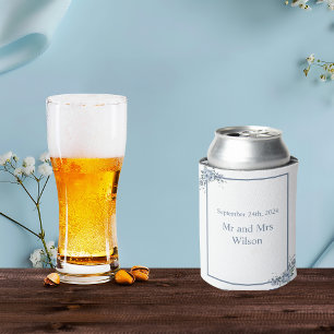 Modern Dusty Blue Floral Can Cooler
