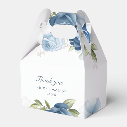 Modern Dusty Blue Floral Elegant Wedding Thank You Favor Boxes