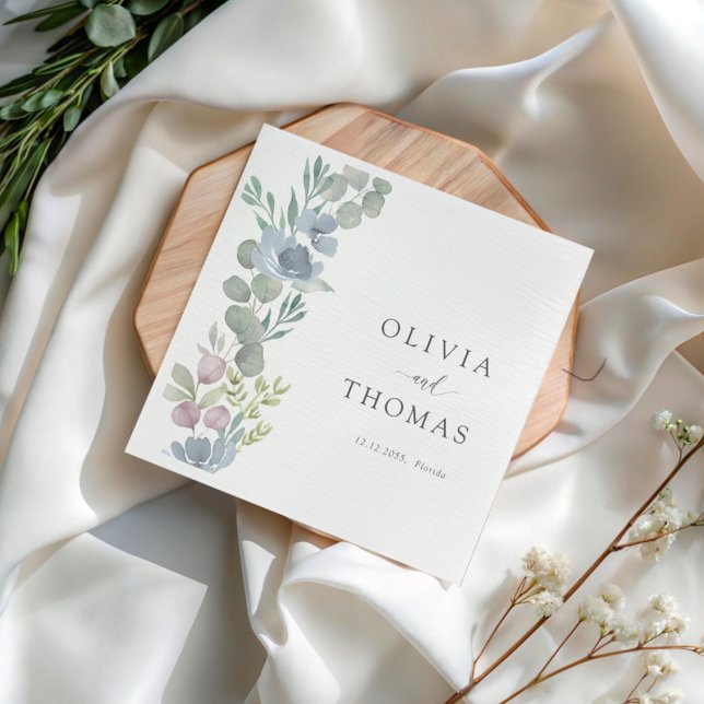 Modern Dusty Blue Floral Floral Wedding Napkins (Creator Uploaded)