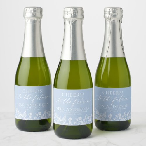 Modern Dusty Blue Floral Future Mrs Bridal Shower Sparkling Wine Label