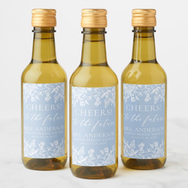 Modern Dusty Blue Floral Future Mrs. Bridal Shower Wine Label (Bottles)