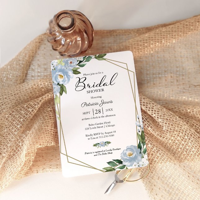 Modern Dusty Blue Floral Geometric Bridal Invitation (Creator Uploaded)