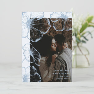 Modern Dusty Blue Floral Photo Elegant Wedding Save The Date