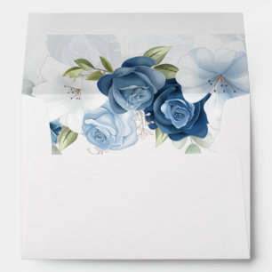 Modern Dusty Blue Floral Return Address Wedding Envelope