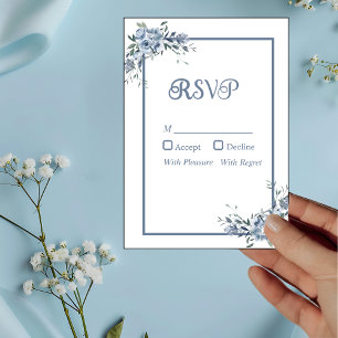 Modern Dusty Blue Floral RSVP Card