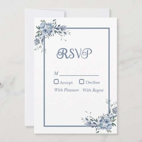Modern Dusty Blue Floral RSVP Card