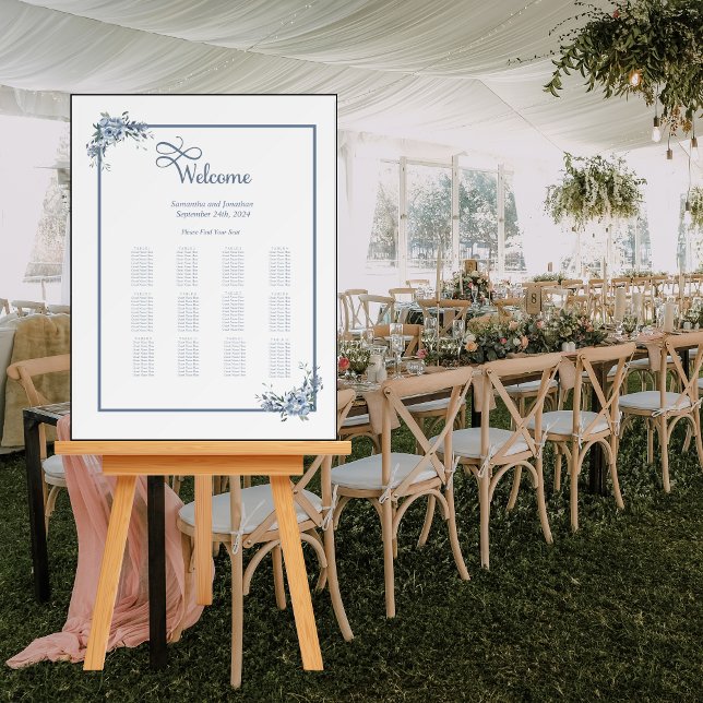 Modern Dusty Blue Floral Seating Chart Foam Board (Creator Uploaded)