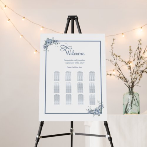 Modern Dusty Blue Floral Seating Chart Foam Board