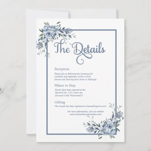 Modern Dusty Blue Floral Wedding Details Card