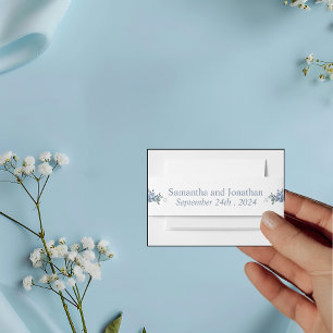 Modern Dusty Blue Floral Wedding Invitation Belly Band
