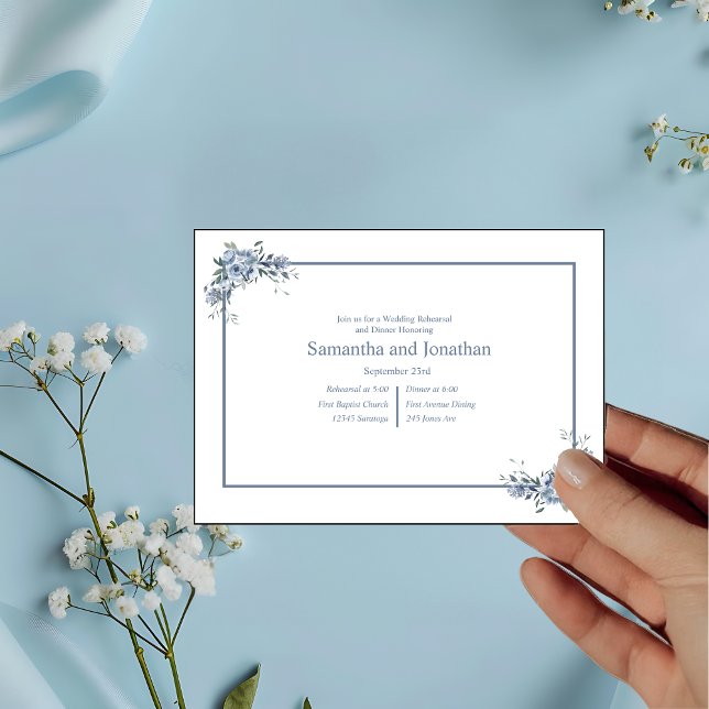 Modern Dusty Blue Floral Wedding Rehearsal  Invitation (Creator Uploaded)
