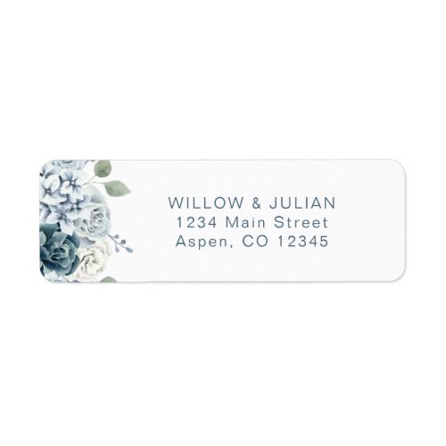 Modern Dusty Blue Floral Wedding Return Address  Label