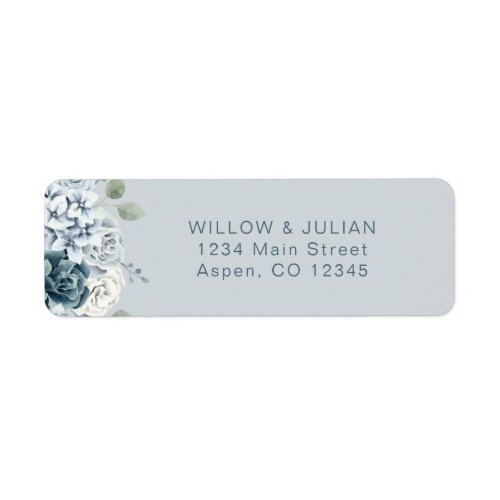 Modern Dusty Blue Floral Wedding Return Address Label