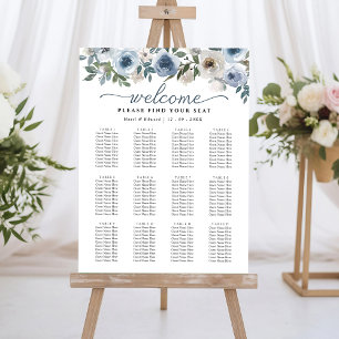 Modern Dusty Blue Floral Wedding Seating Charts Foam Board