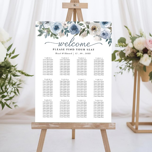 Modern Dusty Blue Floral Wedding Seating Charts Foam Board (Modern Dusty Blue Floral Wedding Seating Charts Foam Board)