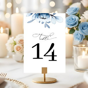 Modern Dusty Blue Floral Wedding Table Number