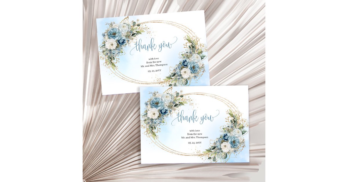 Modern Dusty Blue Floral Wedding thank you card | Zazzle