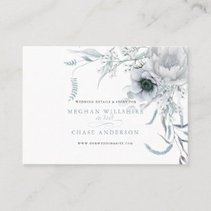 Modern Dusty Blue Floral Wedding Website Business Card