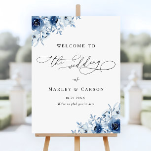 Modern Dusty Blue Floral Wedding Welcome Foam Board