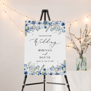 Modern Dusty Blue Floral Wedding Welcome Foam Board