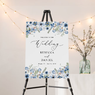 Modern Dusty Blue Floral Wedding Welcome Foam Board