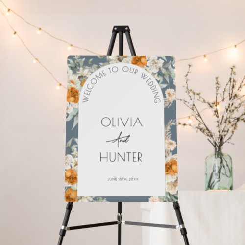 Modern Dusty Blue Floral Wedding Welcome sign 