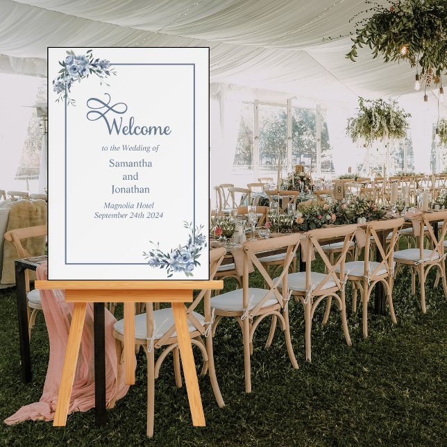 Modern Dusty Blue Floral  Welcome Foam Board (Creator Uploaded)