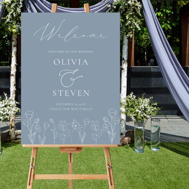 Modern Dusty Blue Floral Welcome Sign (Creator Uploaded)