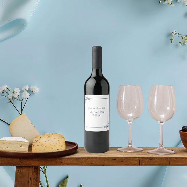 Modern Dusty Blue Floral  Wine Labels (Creator Uploaded)