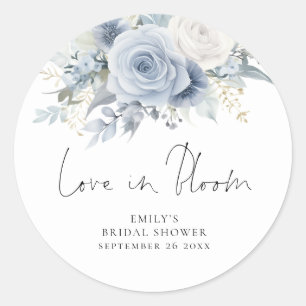 Modern Dusty Blue Florals Love in Bloom Shower Classic Round Sticker