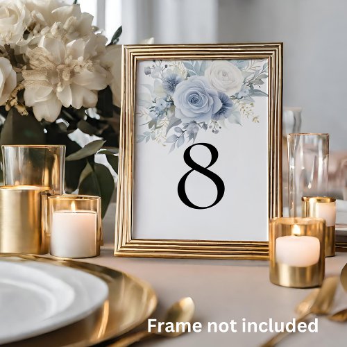 Modern Dusty Blue Florals Table Number