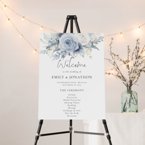 Modern Dusty Blue Florals Welcome Program Foam Board